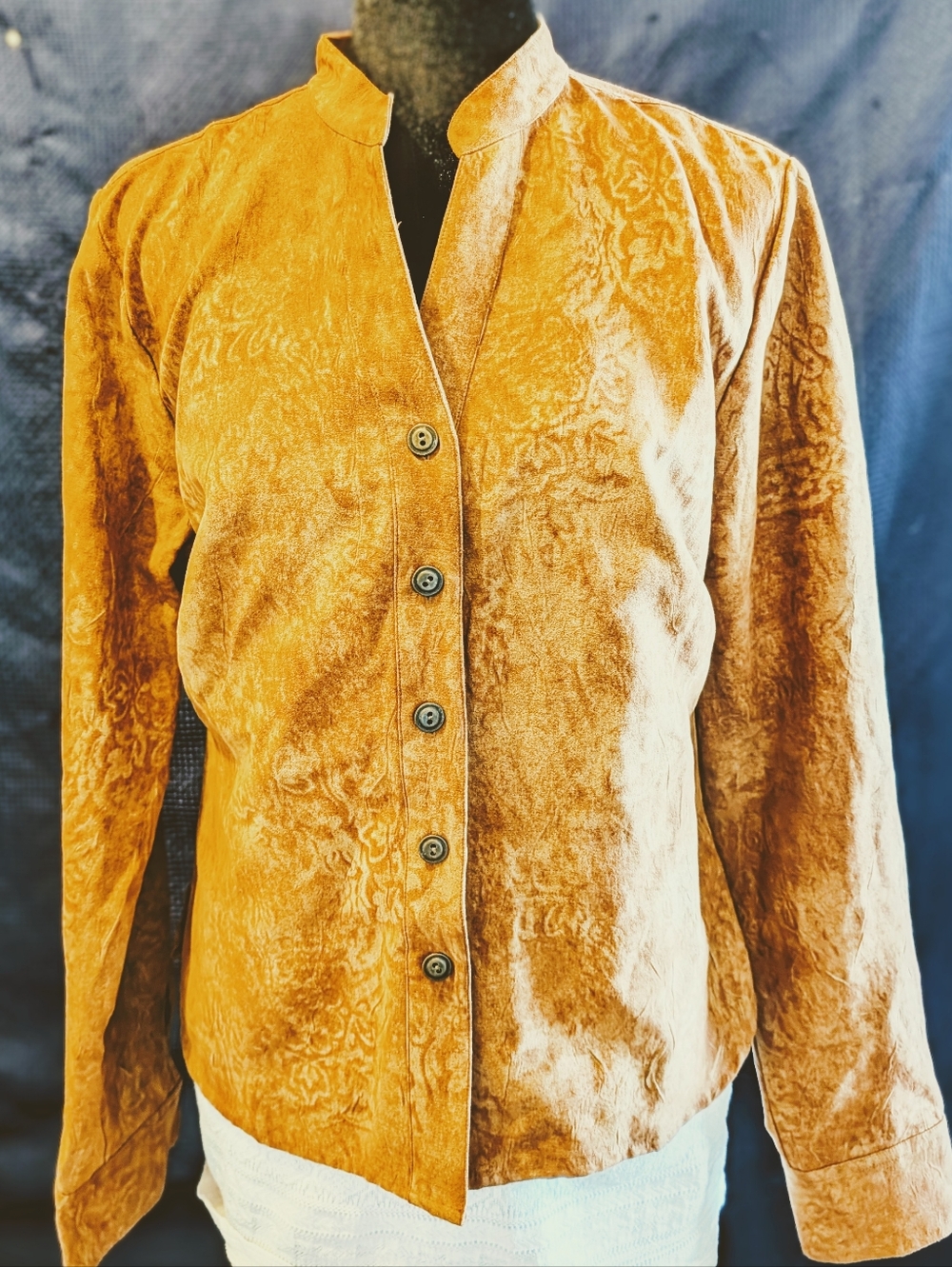 Velvet Button-Front Blazer Jacket in Golden Brown Sz Small